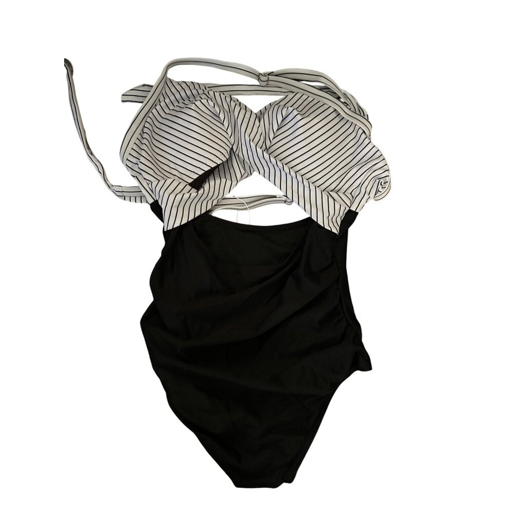 Striped Halter One-Piece Swimsuit By Eomenie With Padded Cups - Picture 2 of 5